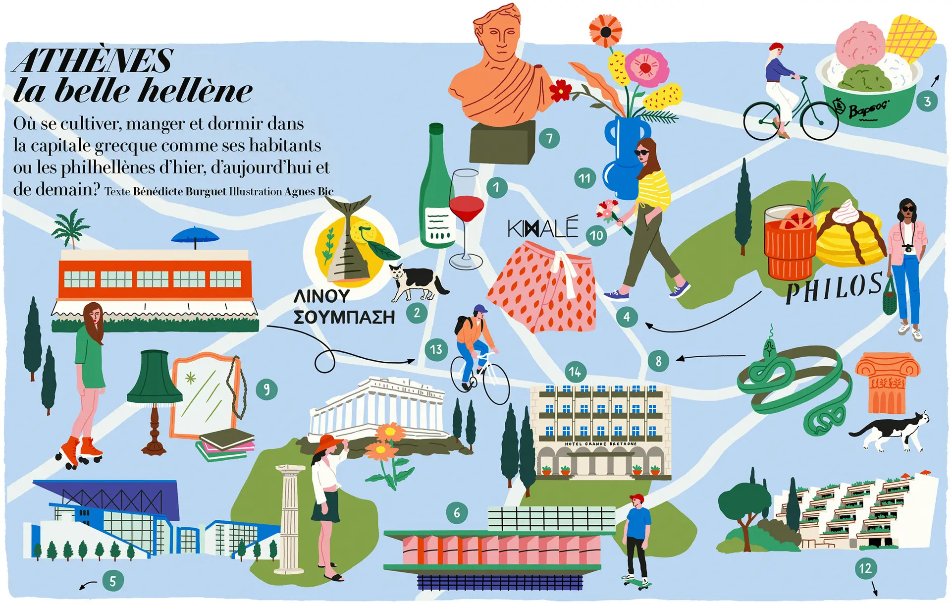 Agnes Bic - for Vanity Fair France - Map of cultural attractions in Athens, Greece