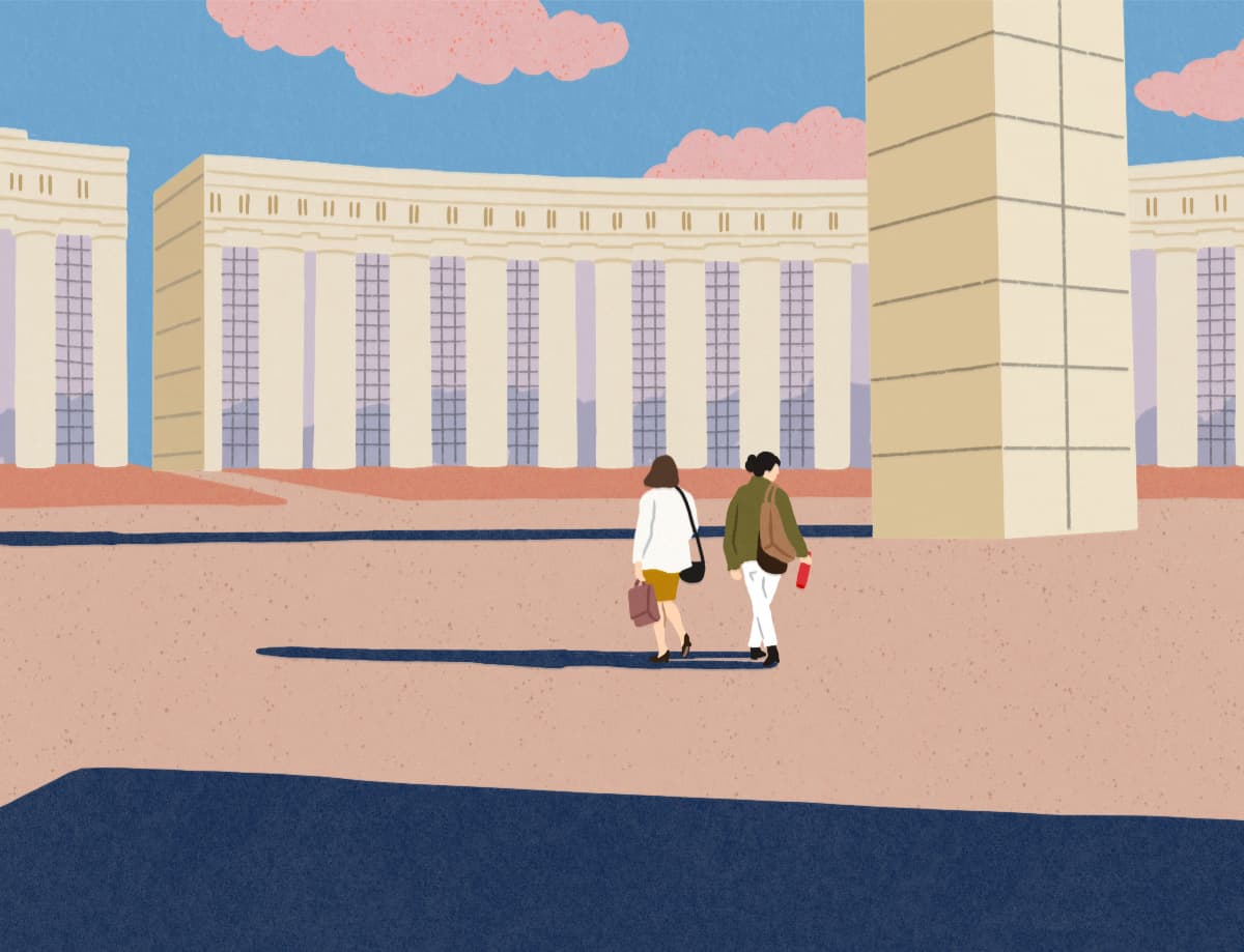 Agnes Bic illustration for Campus Life: Scene inspired by an Eric Rohmer film