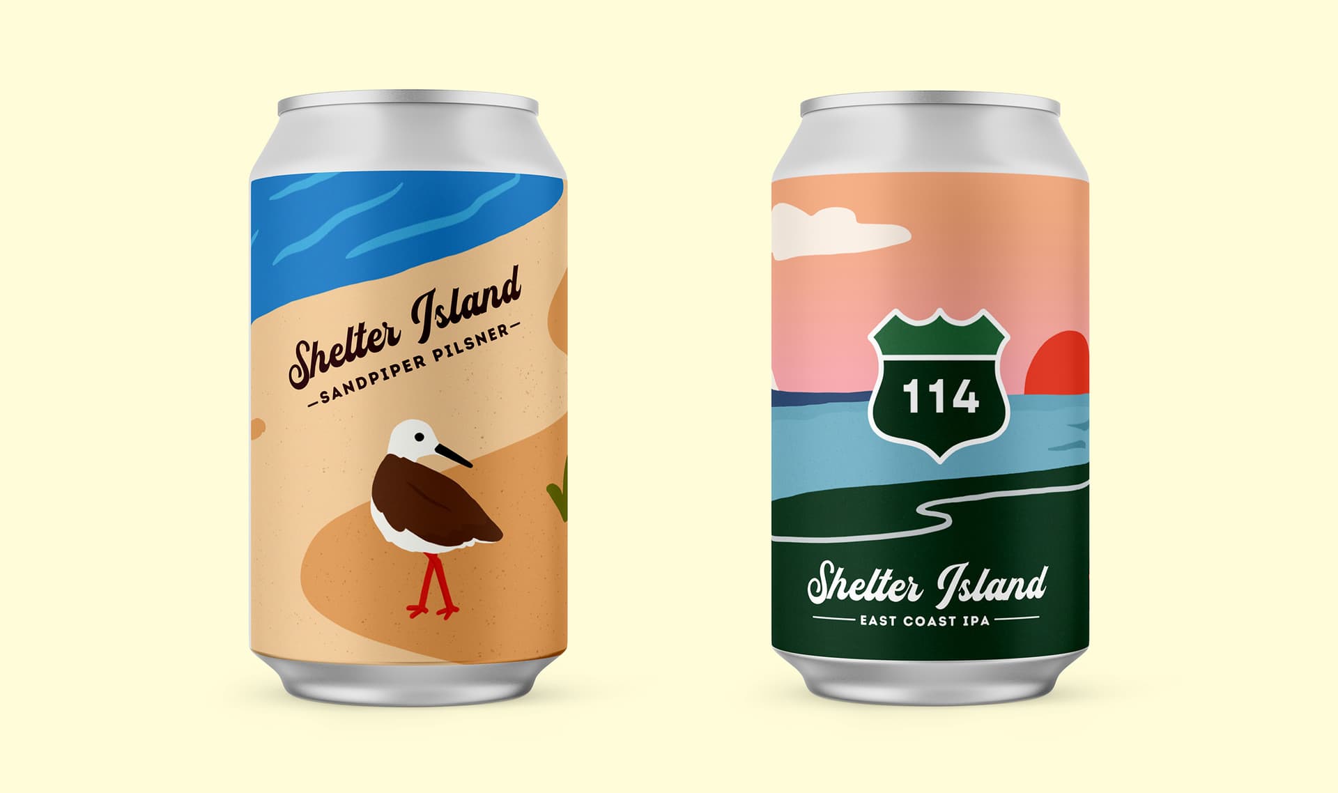 Agnes Bic illustration for Shelter Island Craft Brewery: Beer labels for 114 IPA and Sandpiper Pilsner