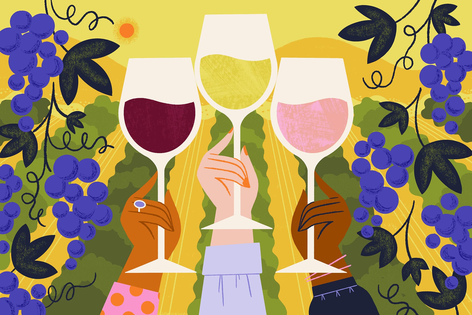 Ellen Surrey illustration for Wine Enthusiast: Podcast illustration for California’s Women in Wine