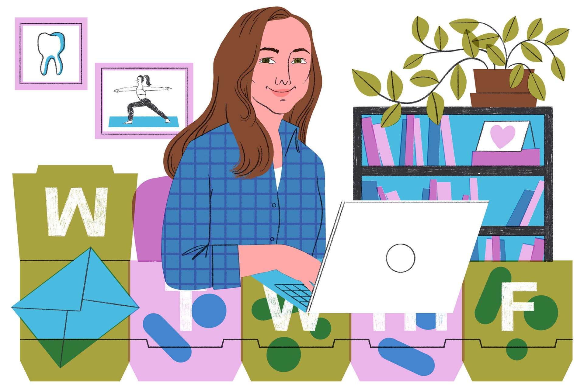 Ellen Surrey illustration for The New York Times: Portrait of Jancee Dunn, health and lifestyle columnist