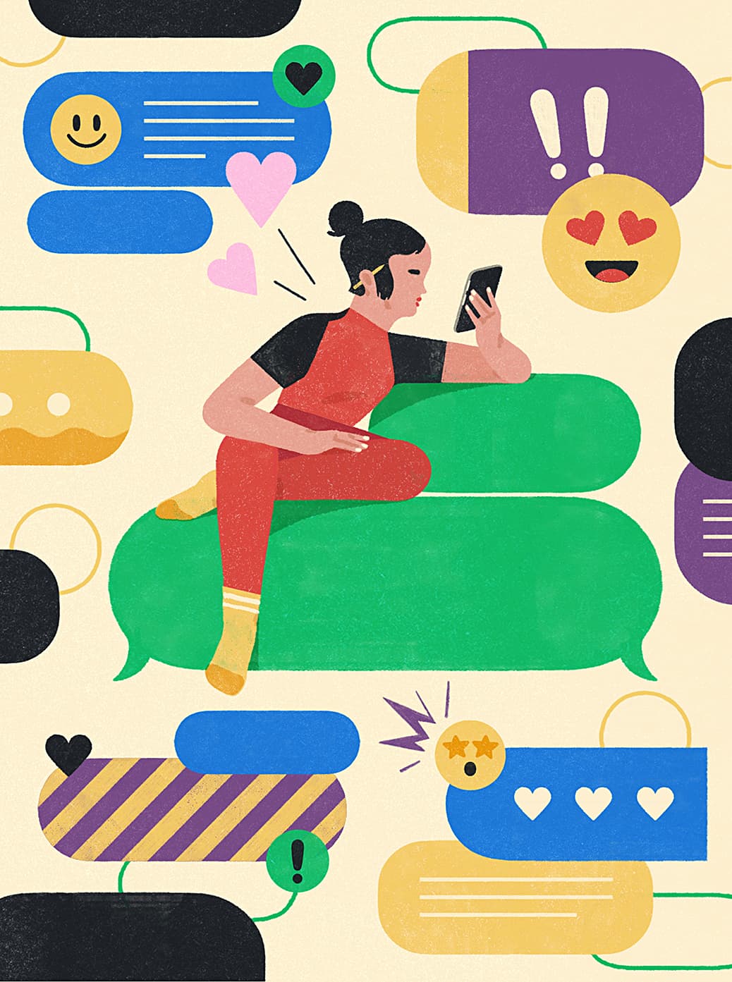 Gracia Lam illustration for 3 Magazine: Group chat as a safe space