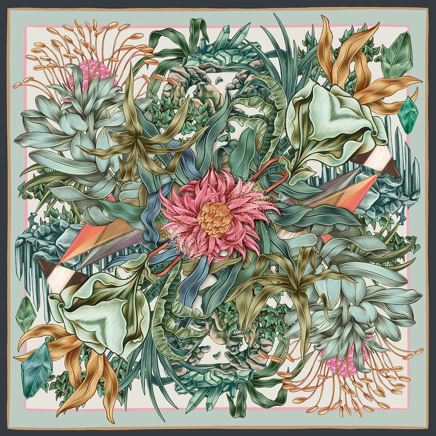 Lisel Ashlock illustration for Hearts & Science: Scarf design depicting the agency’s core principles