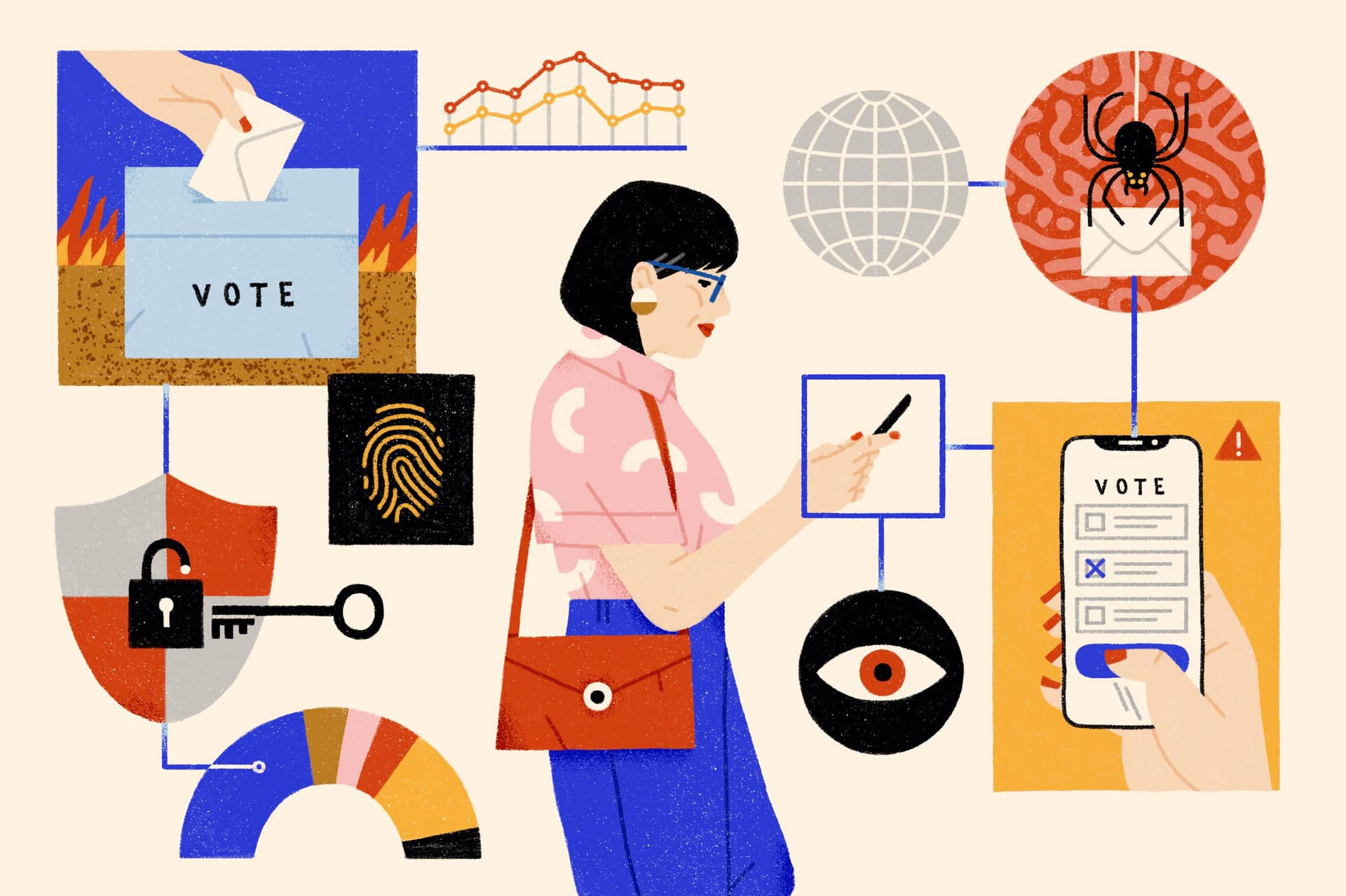 Montse Galbany illustration for Politico: Risks of online voting