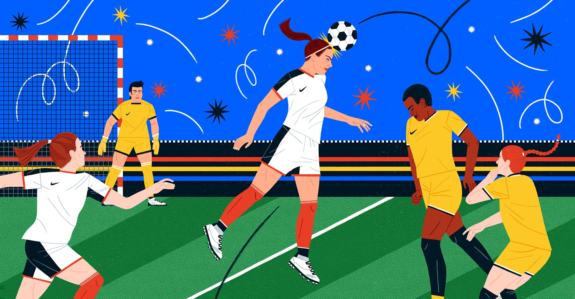 Montse Galbany illustration for Rebel Girls x Nike: Portrait of Aitana Bonmati for Nike World Cup promotions