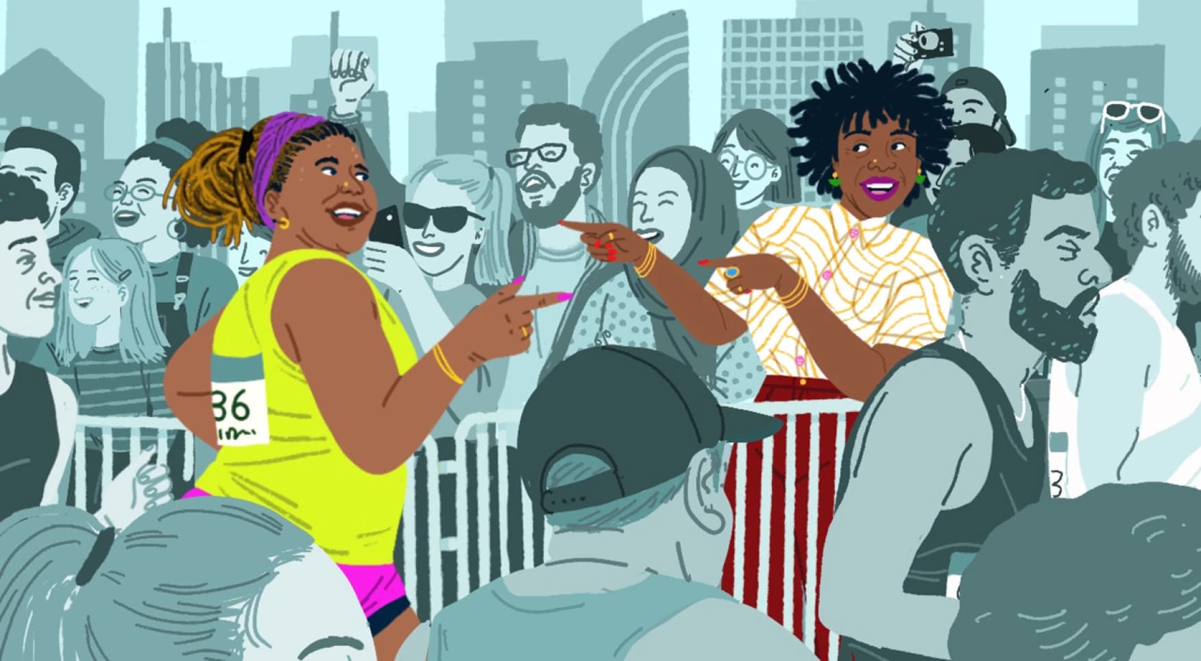 Salini Perera illustration for Sisters from AARP: Having an accountability buddy could be the key to boosting your success