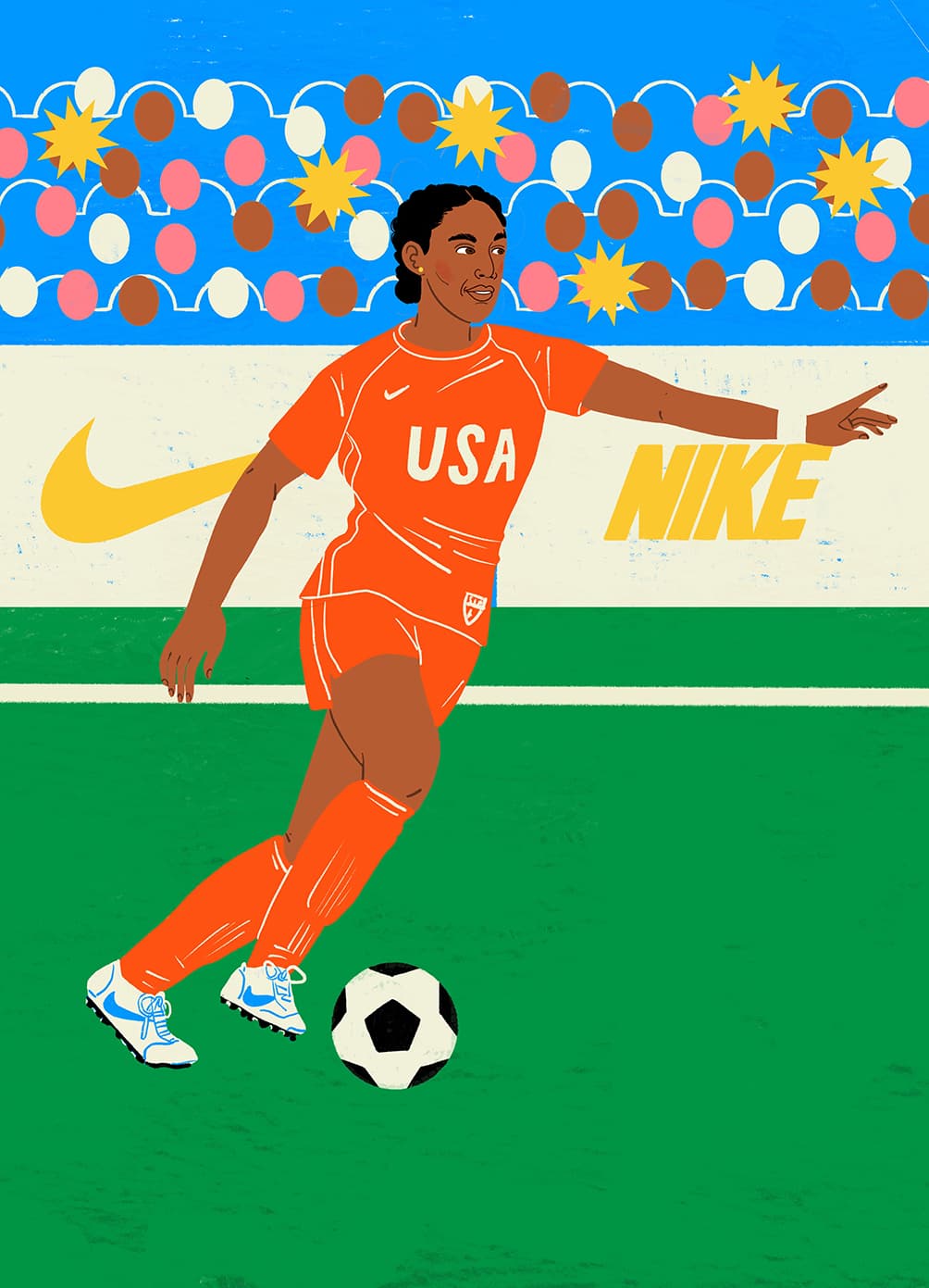 Salini Perera illustration for Rebel Girls x Nike: Portrait of Naomi Girma for Nike World Cup promotions